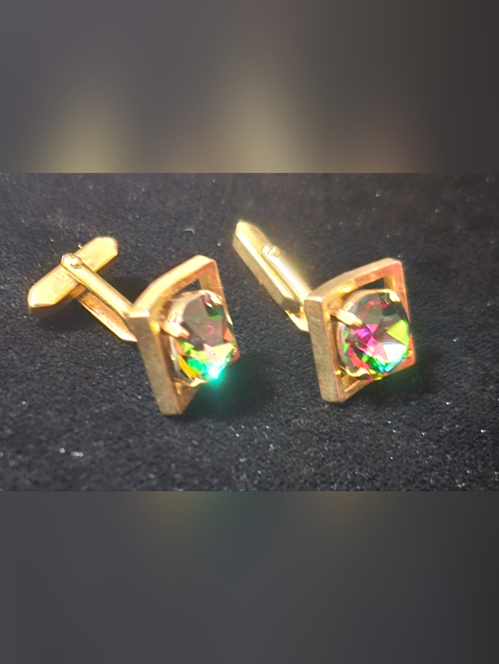 Vintage Swank Gold-Tone Cuff Links with Watermelon Vitrial Medium Mystic Topaz - Picture 4 of 9